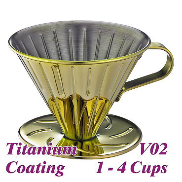 V02 Stainless Steel Coffee Dripper-Titanium Golden  (HG5034GD)
